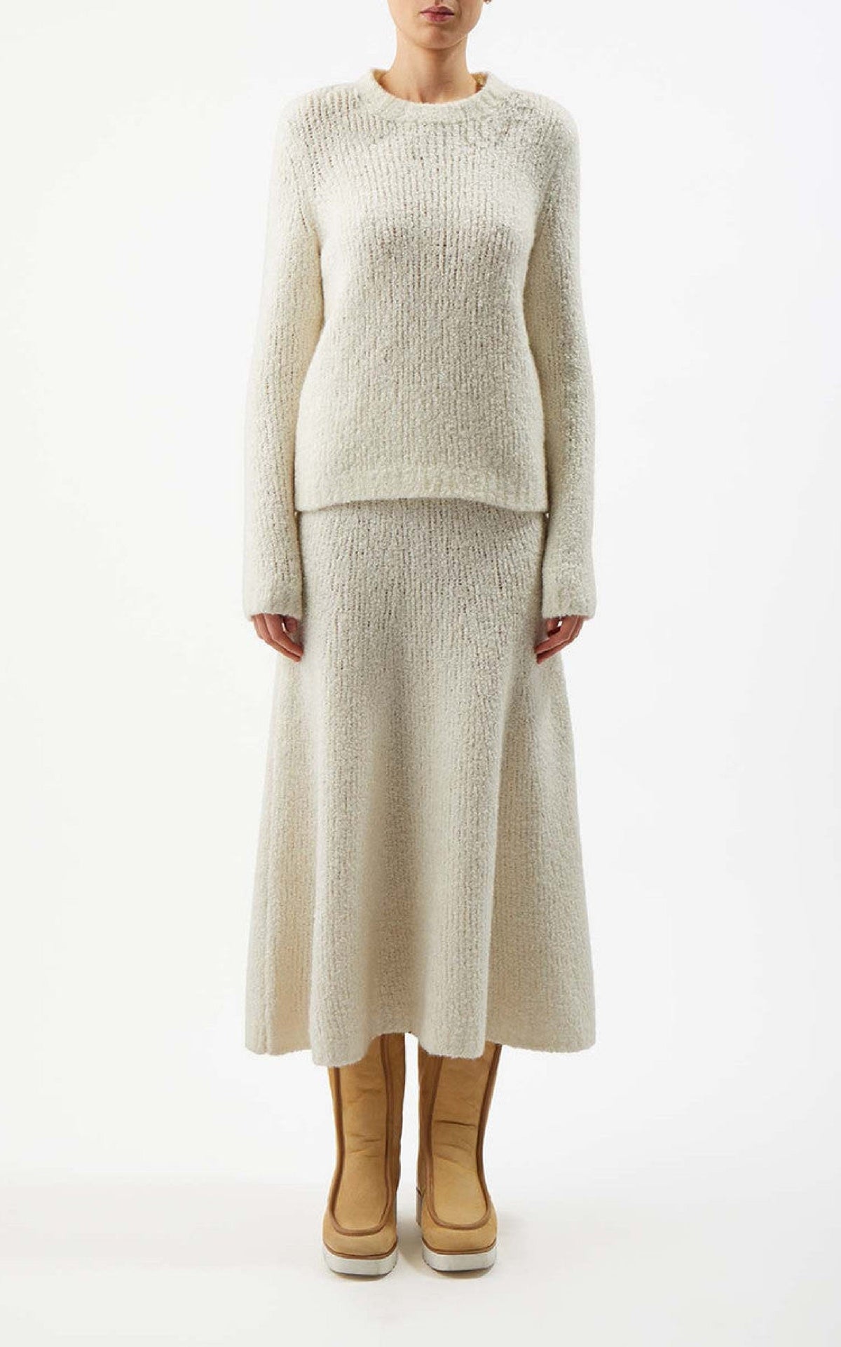 Pablo Boucle Skirt en ivoire bouclette cachemire soie fil
