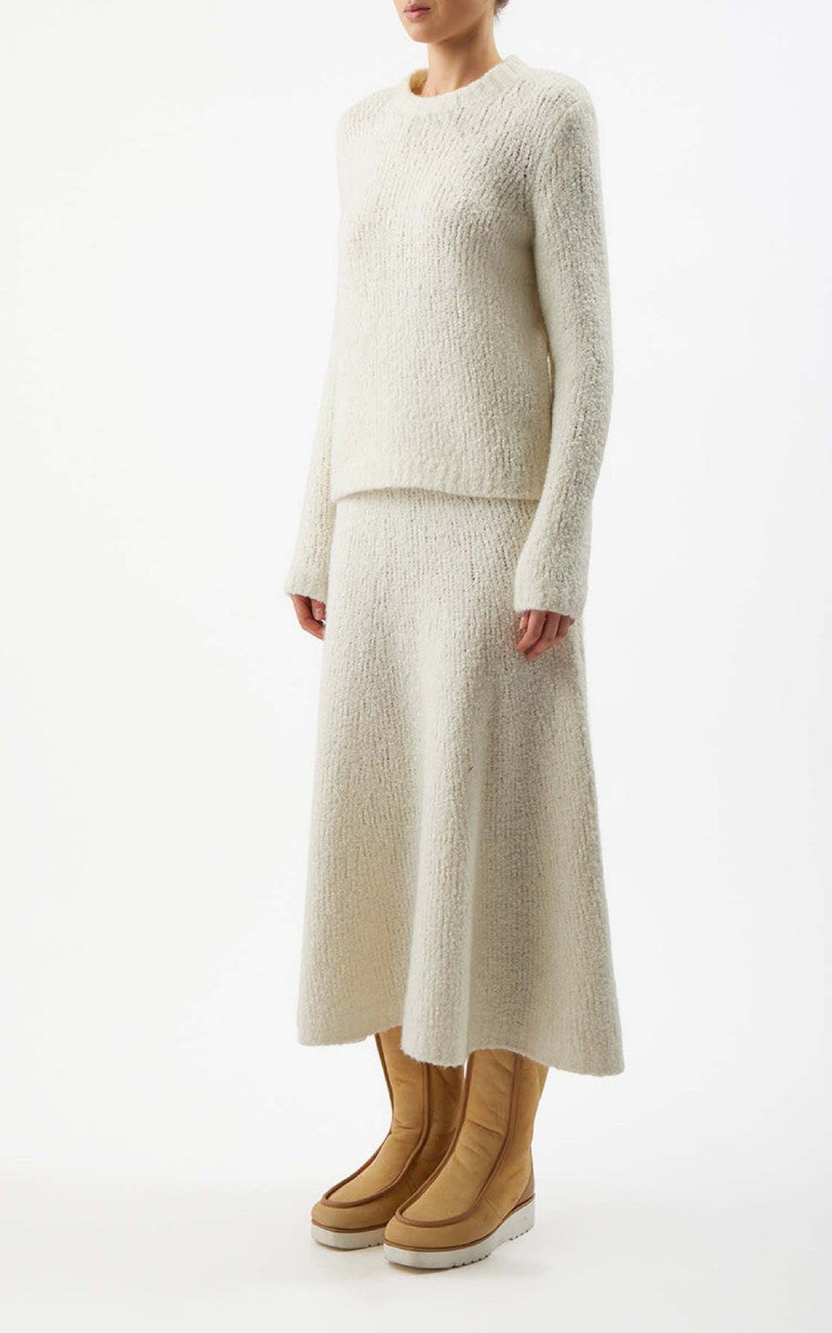 Pablo Boucle Skirt en ivoire bouclette cachemire soie fil
