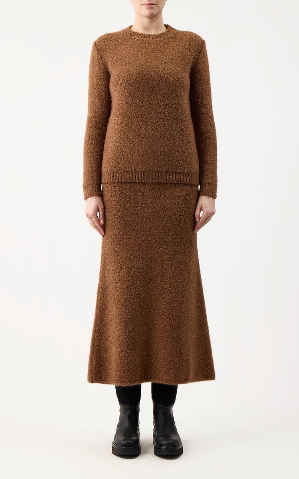 Pablo Boucle Skirt en cognac bouclette cachemire soie fil