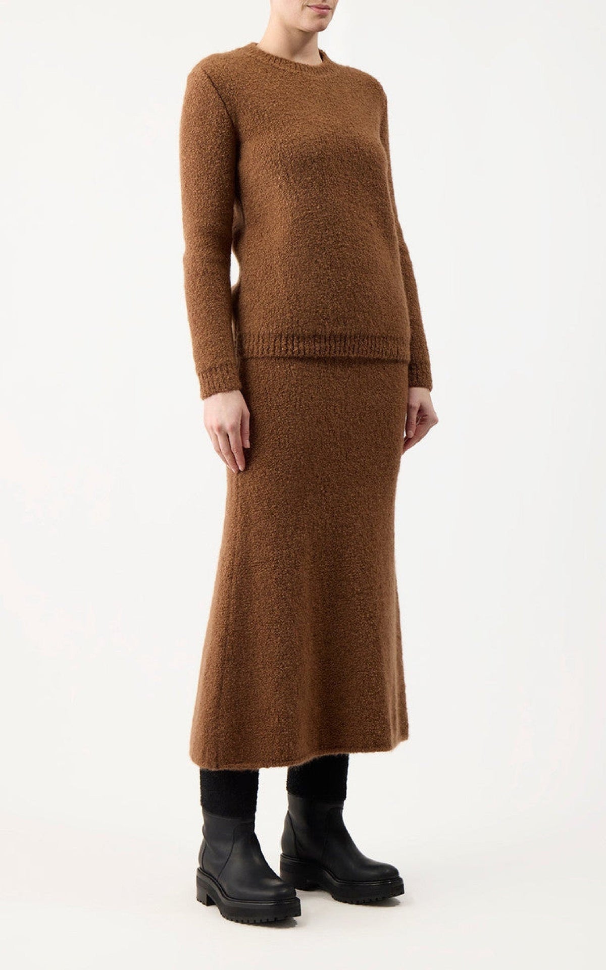 Pablo Boucle Skirt en cognac bouclette cachemire soie fil