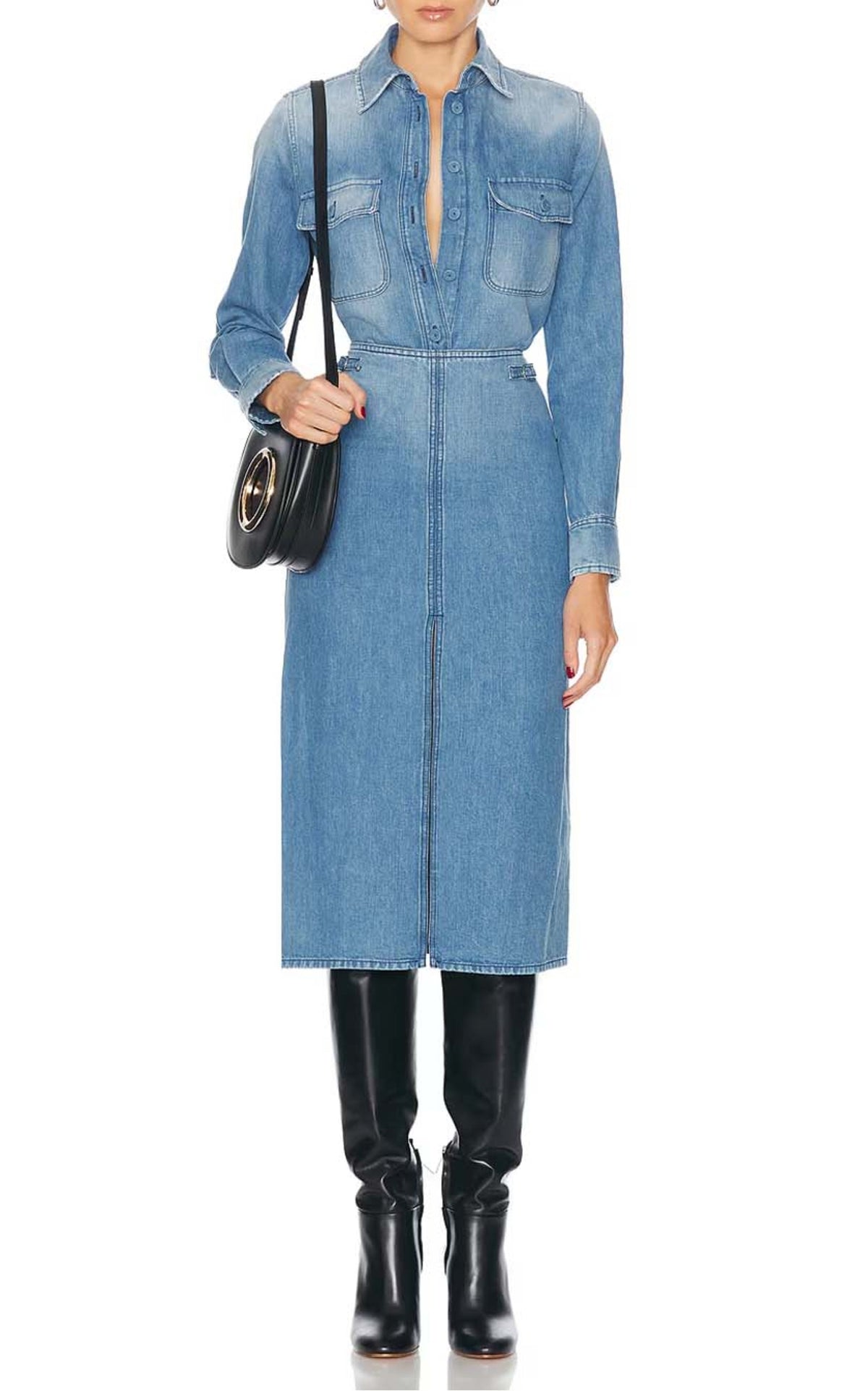 Morelos Skirt en denim bleu clair coton lin denim
