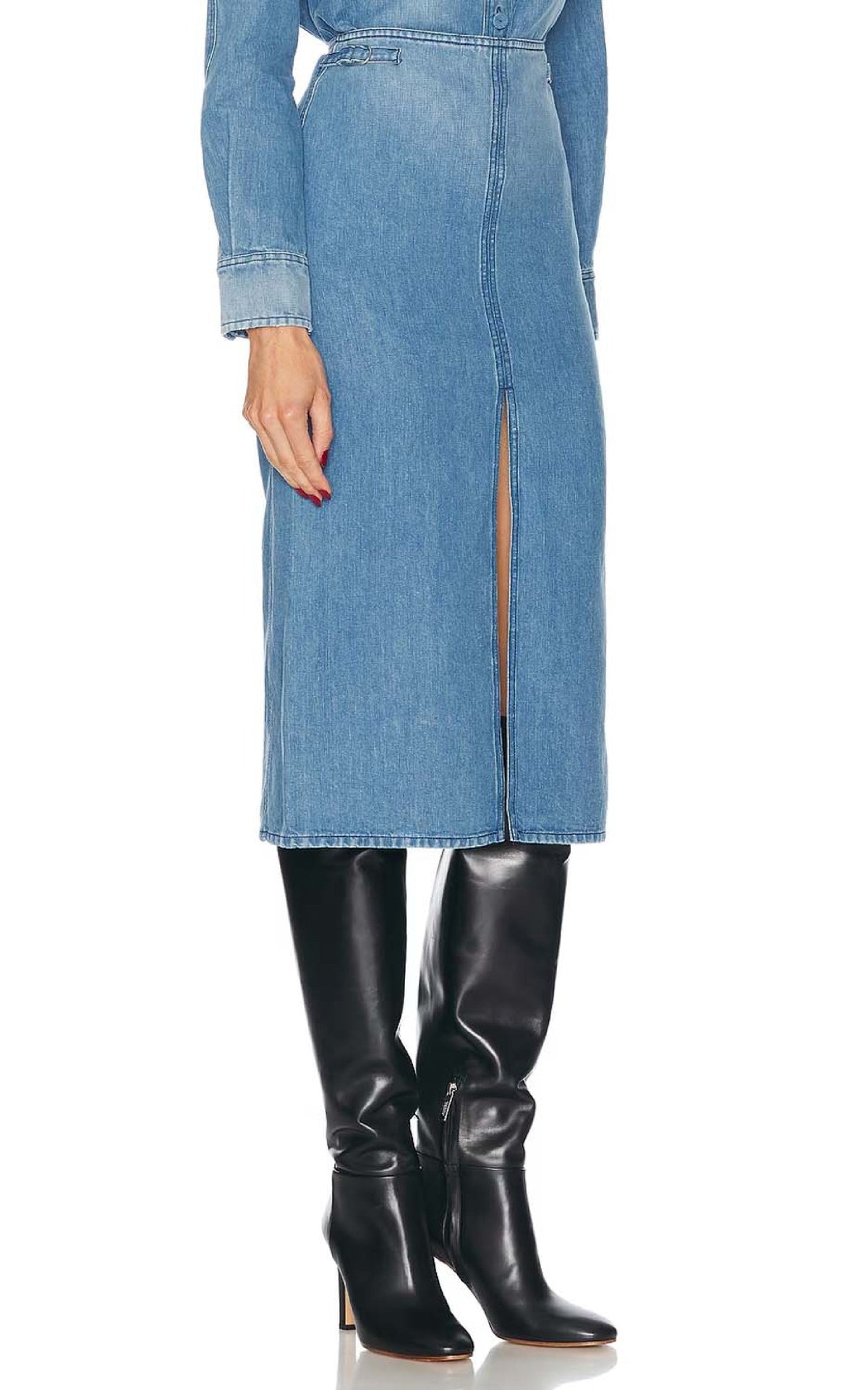Morelos Skirt en denim bleu clair coton lin denim