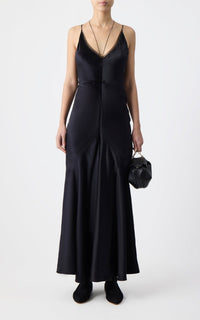 Brigita Dress en noir liquid soie velours