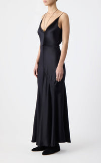 Brigita Dress en noir liquid soie velours