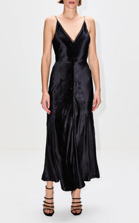 Brigita Dress en noir liquid soie velours