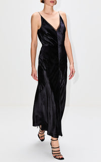 Brigita Dress en noir liquid soie velours