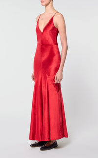 Brigita Dress en rouge écarlate liquid soie velours
