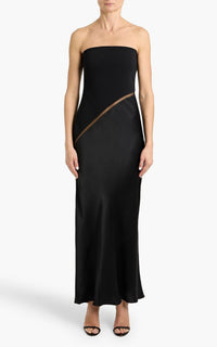 Chiki Dress en noir double soie satin