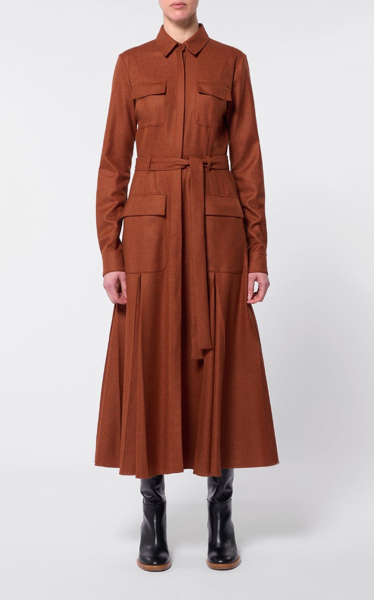 Roe Dress en rouille chiné laine cachemire flanelle
