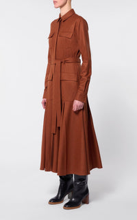 Roe Dress en rouille chiné laine cachemire flanelle