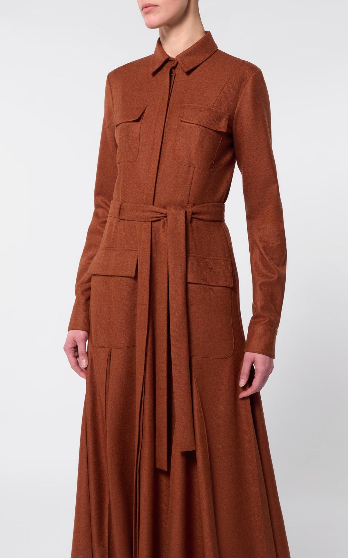 Roe Dress en rouille chiné laine cachemire flanelle