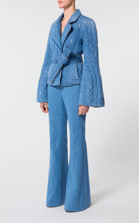 Merve Jacket en denim bleu clair coton lin denim