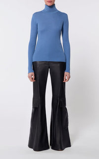 Peppe Turtle Neck en denim bleu clair jaipur cachemire soie fil