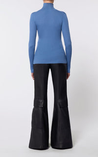 Peppe Turtle Neck en denim bleu clair jaipur cachemire soie fil