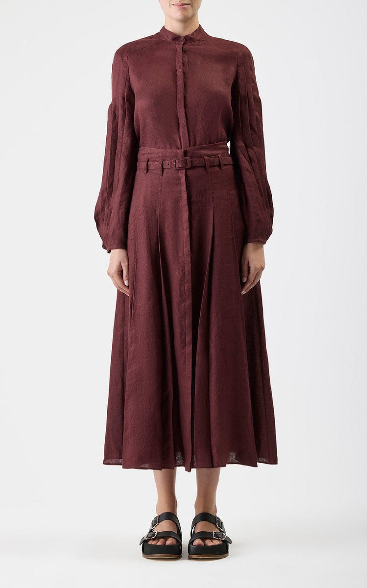 Laetitia Blouse en bordeaux profond light basketweave lin