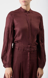 Laetitia Blouse en bordeaux profond light basketweave lin