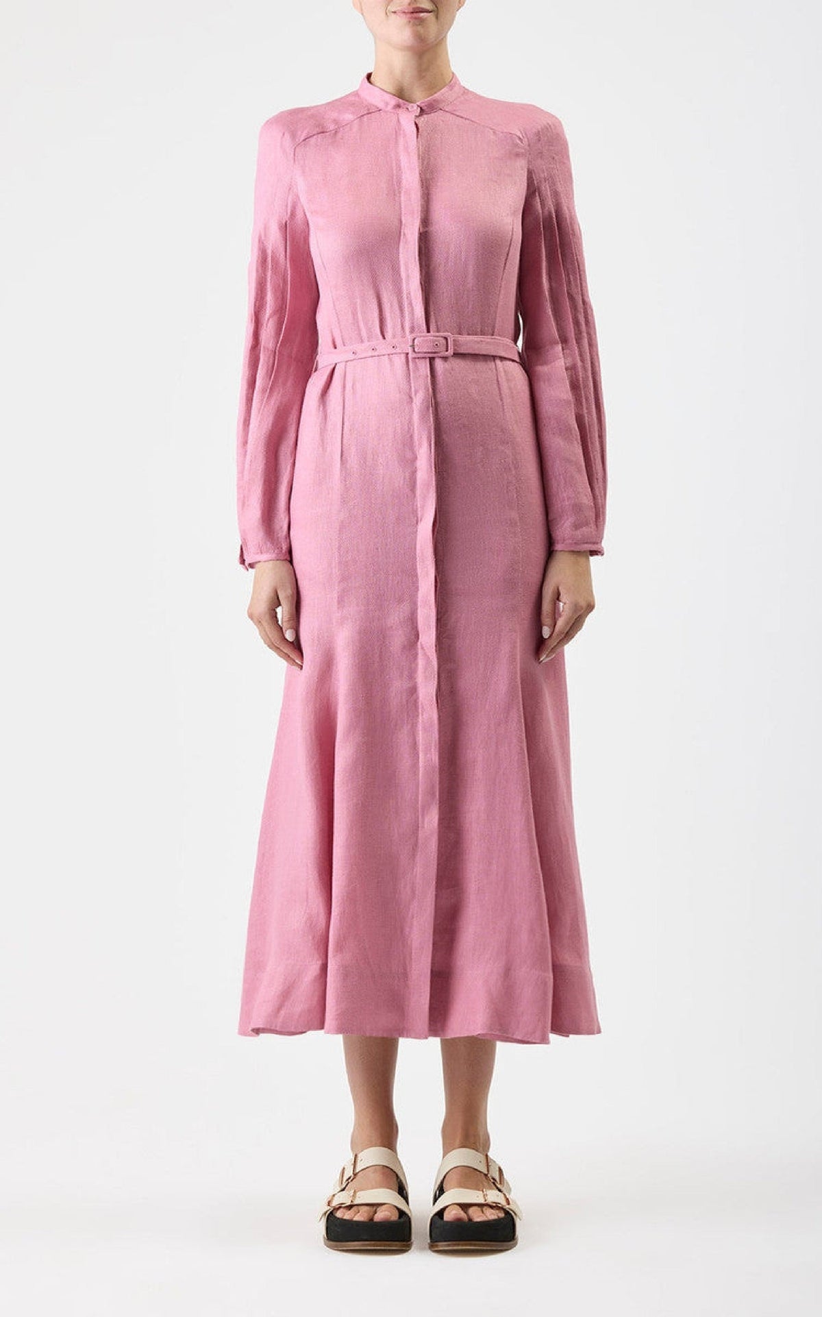 Lydia Dress en quartz rose light basketweave lin