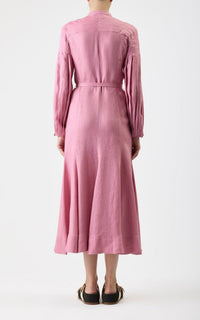 Lydia Dress en quartz rose light basketweave lin