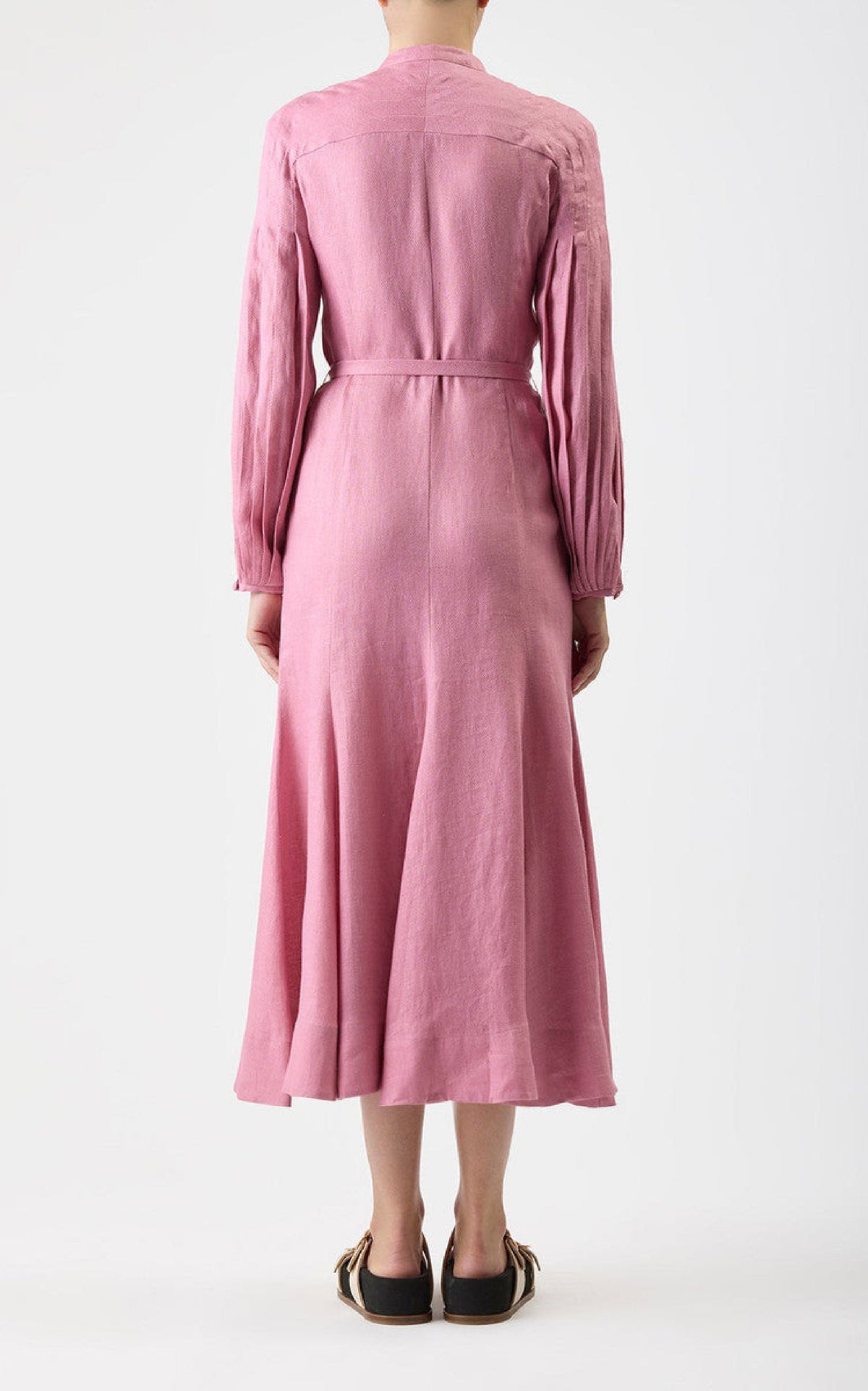 Lydia Dress en quartz rose light basketweave lin