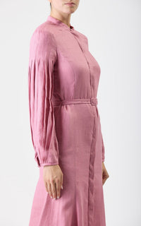 Lydia Dress en quartz rose light basketweave lin