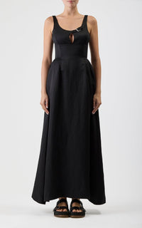 Sven Dress en noir soie lin satin