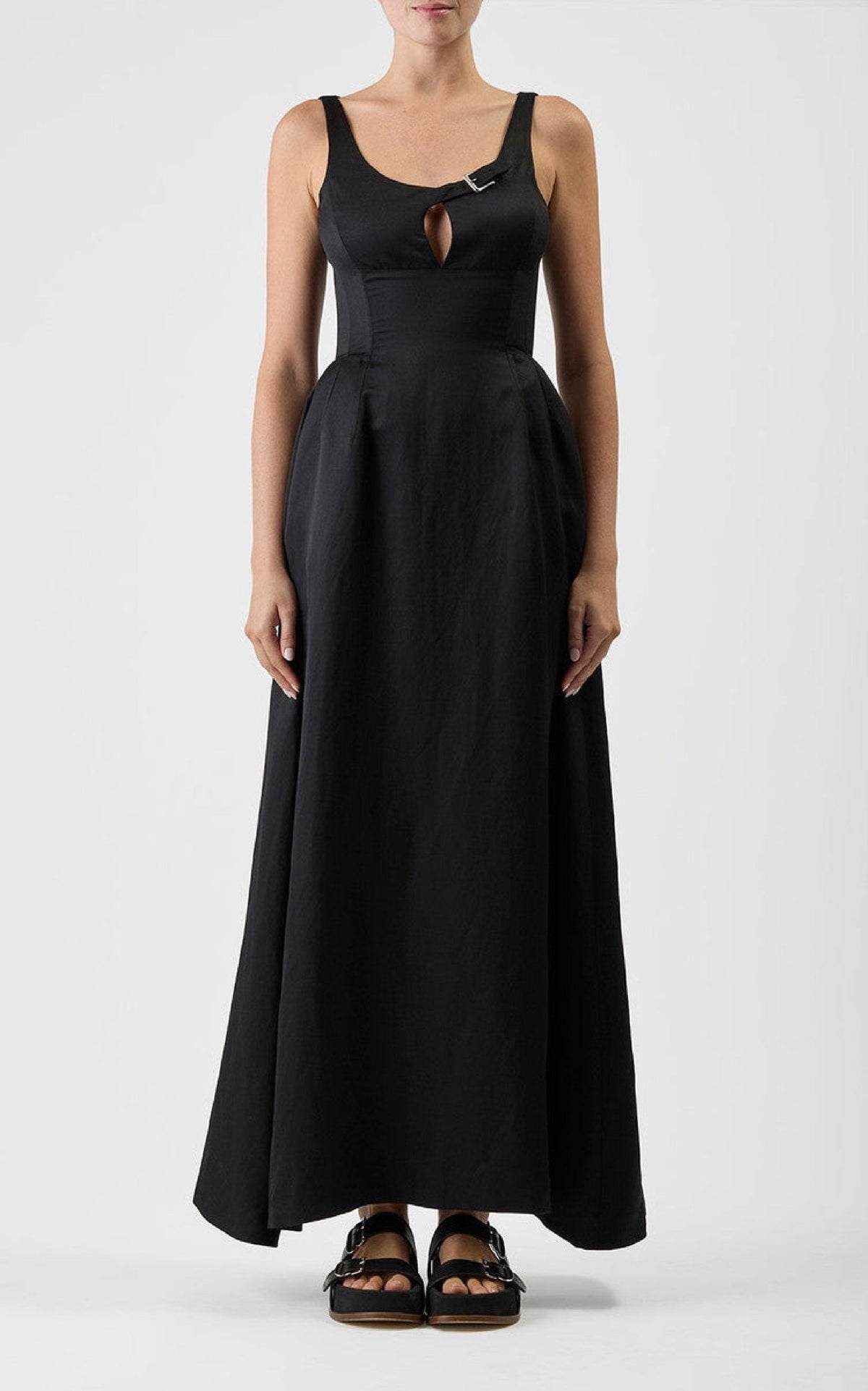 Sven Dress en noir soie lin satin