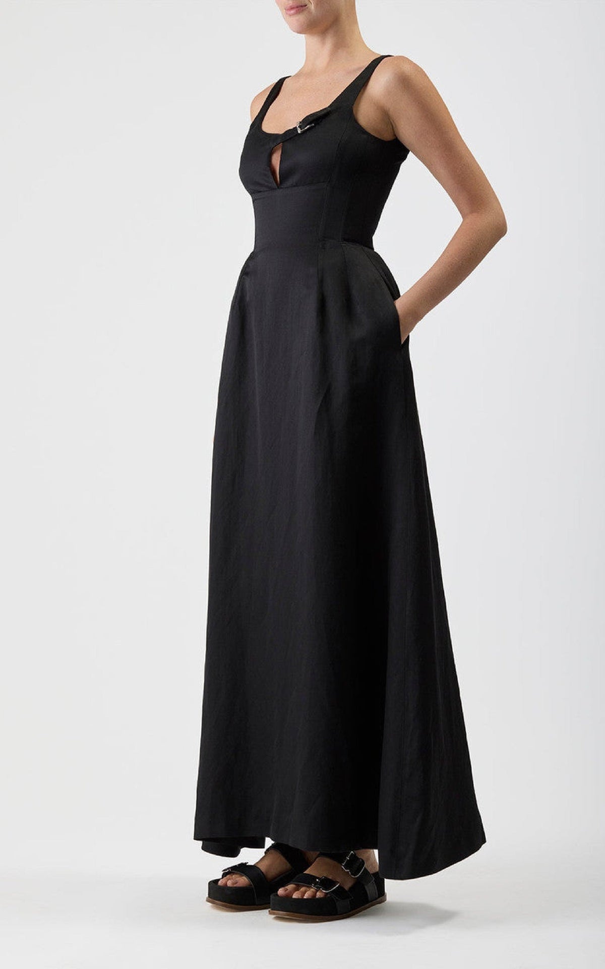 Sven Dress en noir soie lin satin