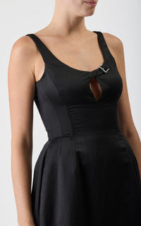 Sven Dress en noir soie lin satin