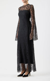 Zimmer Dress en noir soie chantilly dentelle