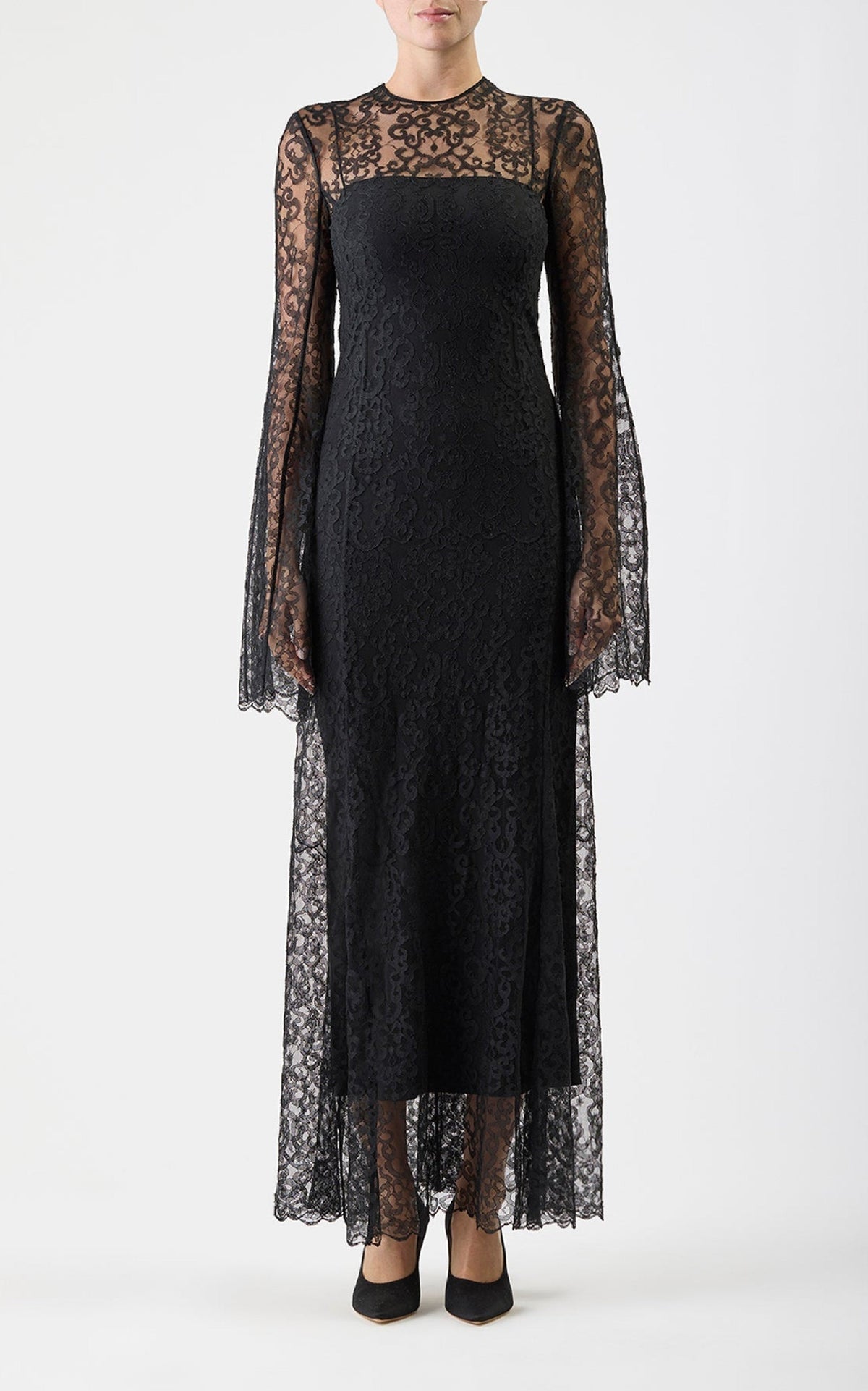 Zimmer Dress en noir soie chantilly dentelle