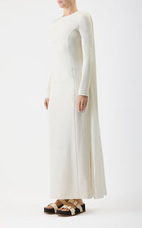 Carlota Gown en ivoire soie laine cady