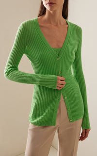 Emma Pointelle Cardigan en peridot vert jaipur cachemire soie fil