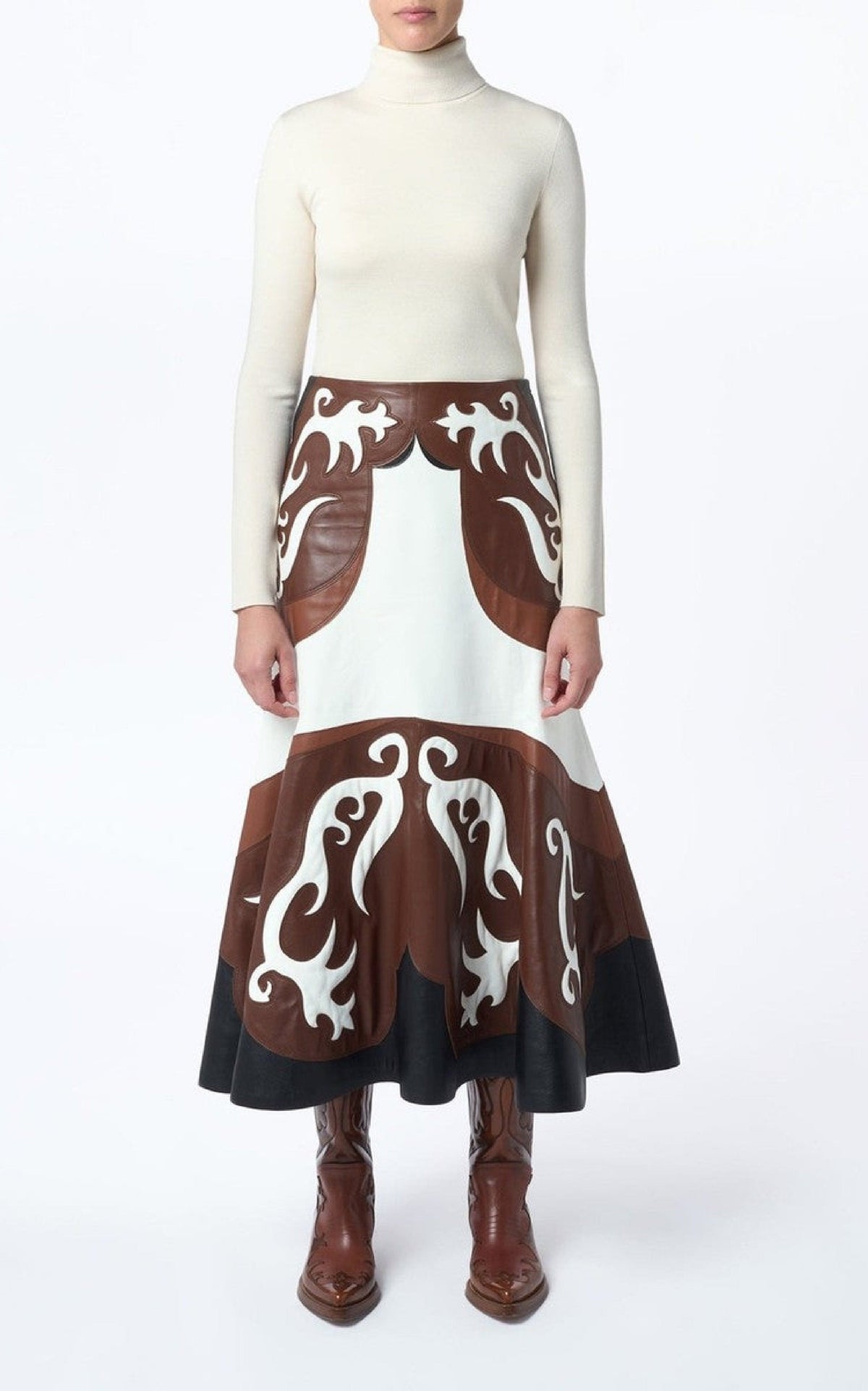 Ivory & Cognac & Chestnut & Black / Jupe Morton en cuir - Ivory & Cognac & Chestnut & Black
