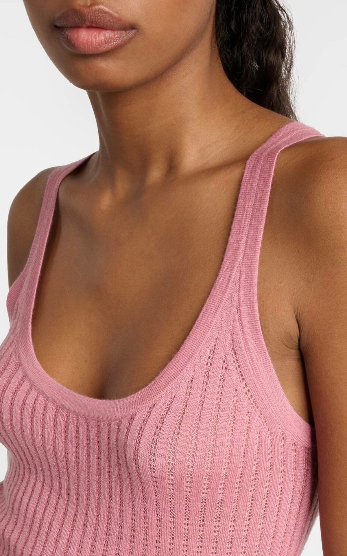 Nevin Pointelle Tank en rose jaipur cachemire soie fil