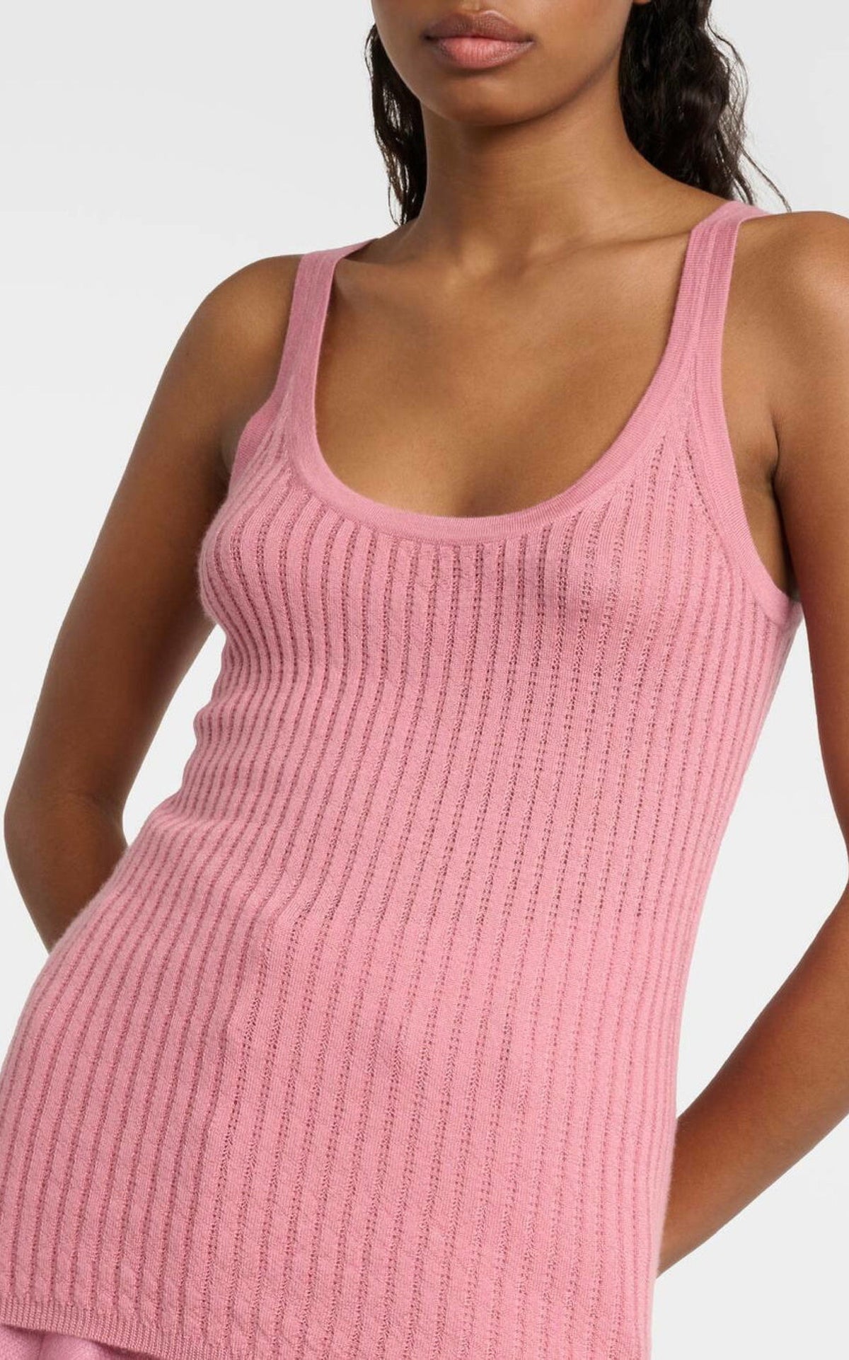 Nevin Pointelle Tank en rose jaipur cachemire soie fil