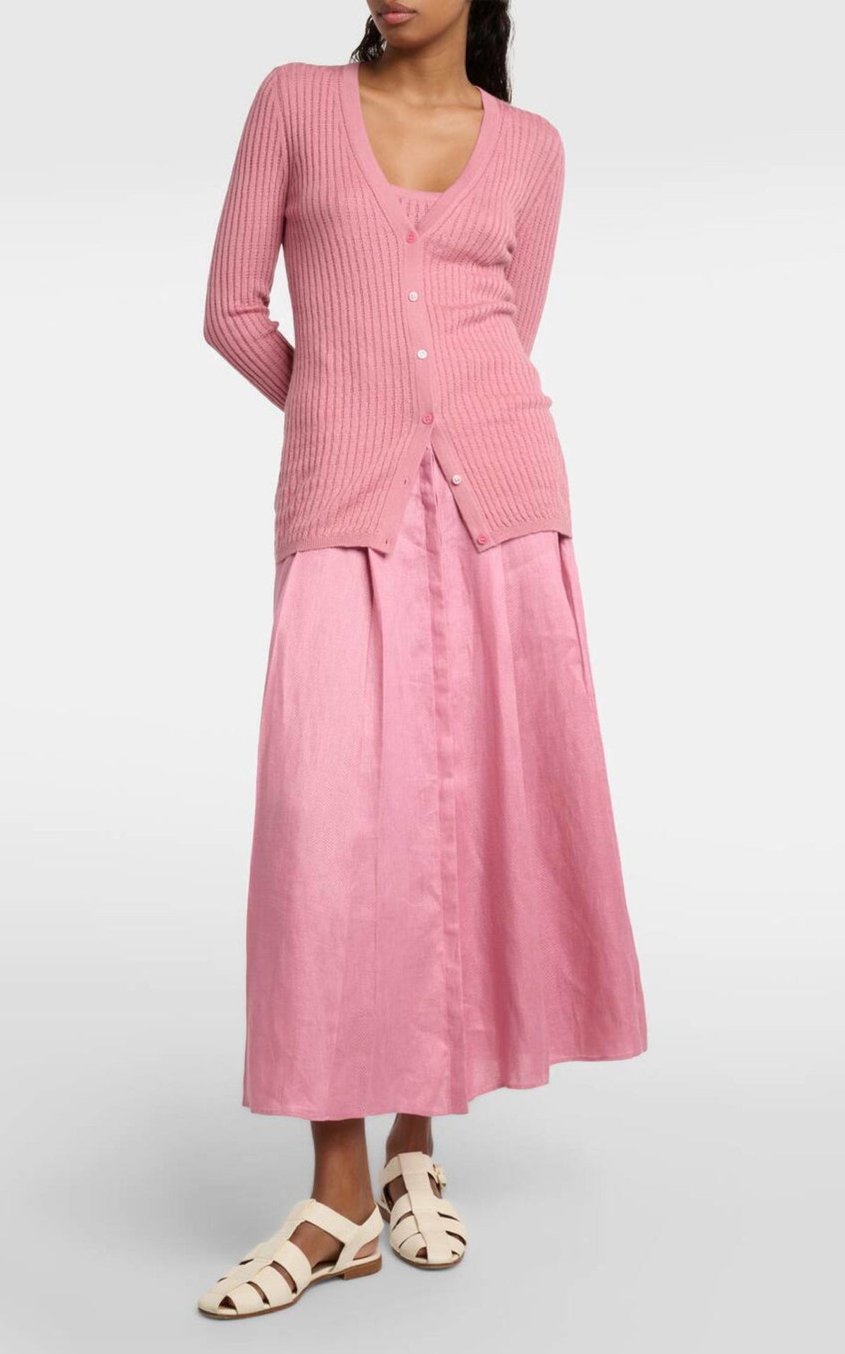 Emma Pointelle Cardigan en rose jaipur cachemire soie fil