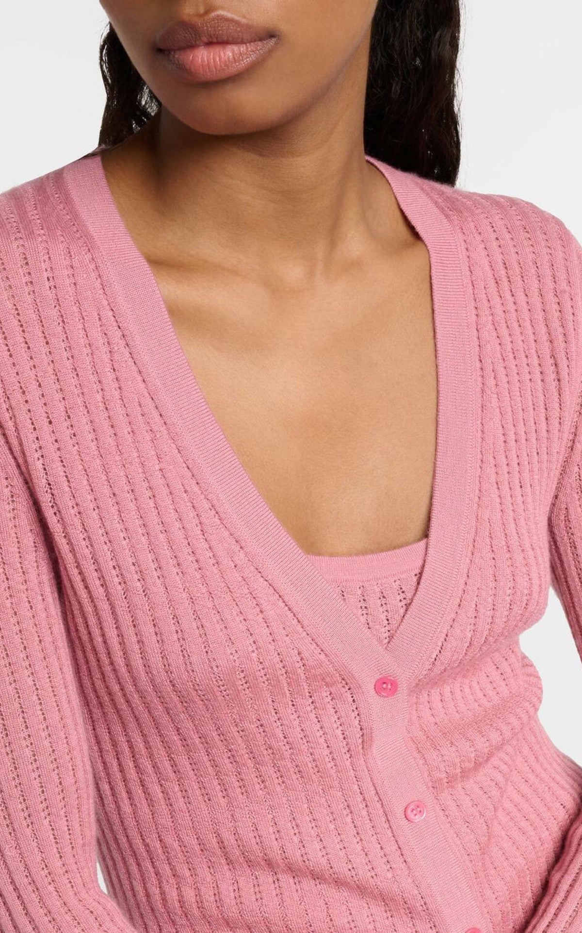 Emma Pointelle Cardigan en rose jaipur cachemire soie fil