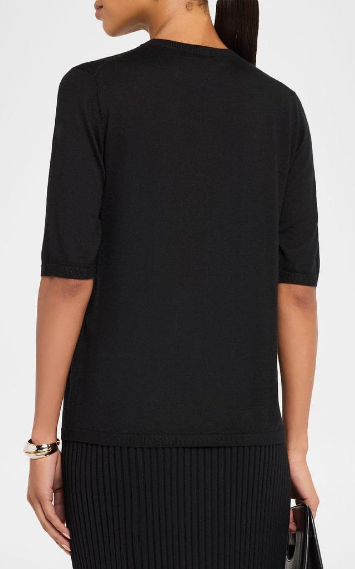Anahita Ss Crew Neck en noir opacum 3 ply