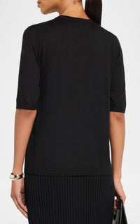 Black / Pull col rond à manches courtes Anahita en soie - Black