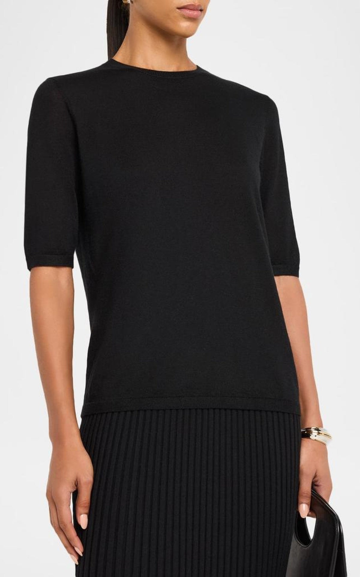 Anahita Ss Crew Neck en noir opacum 3 ply