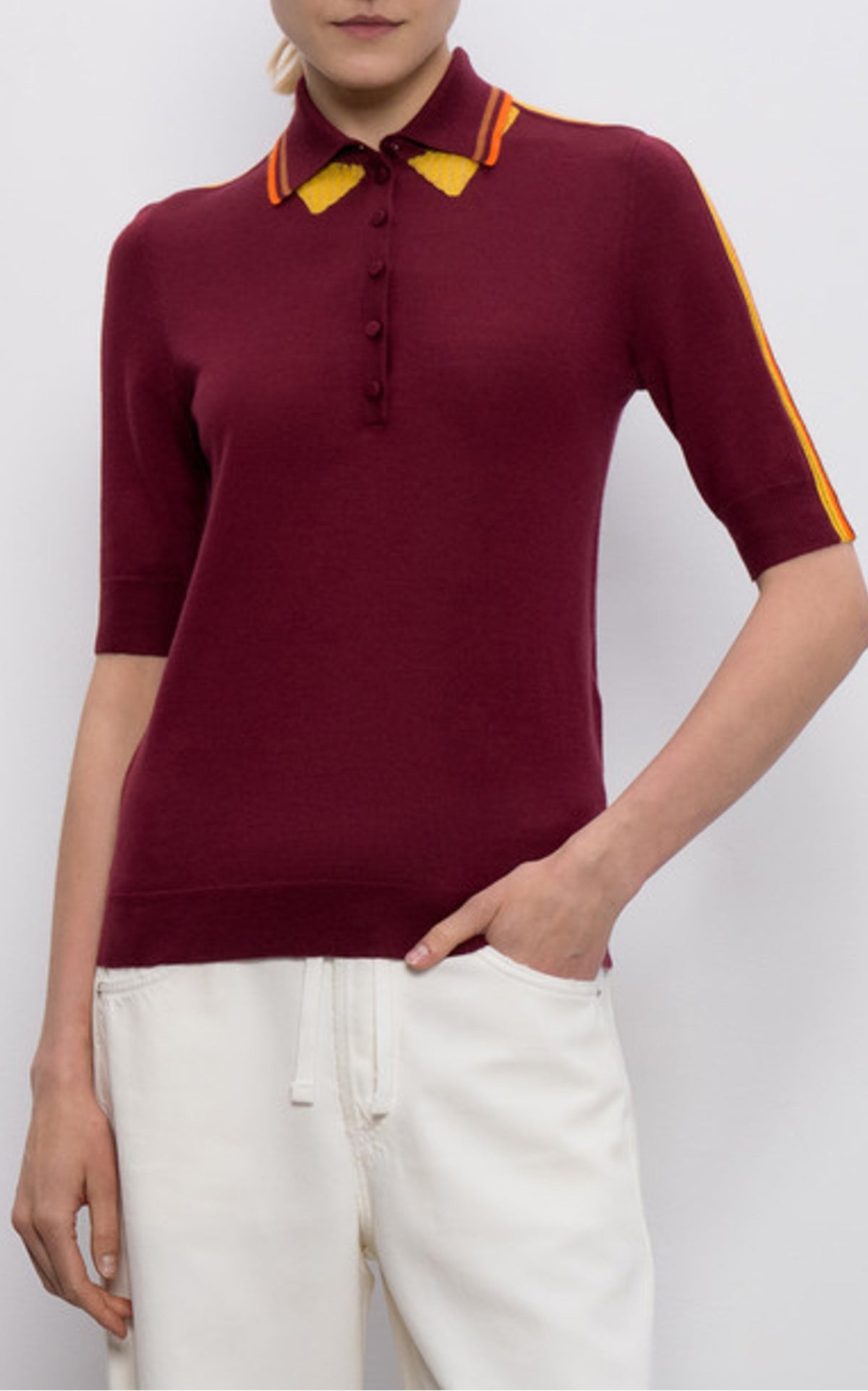 Wendelyn Ss Polo en ivoire multicolore jaipur cachemire soie fil