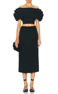 Erwan Top en noir soie laine cady