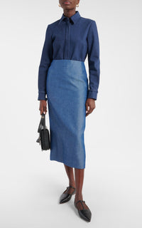 Manuela Skirt en bleu fluorite profond flammé laine lin sergé