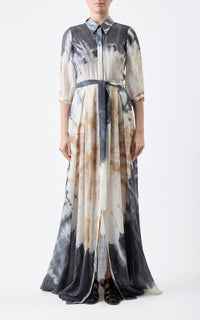 Daisy Dress en camel multicolore double face cachemire