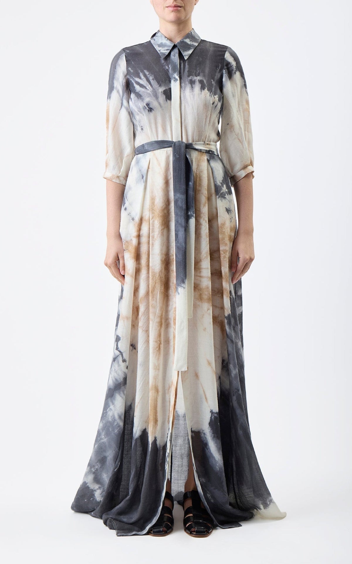 Daisy Dress en camel multicolore double face cachemire