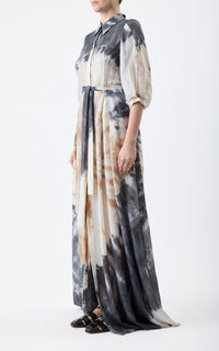 Daisy Dress en camel multicolore double face cachemire