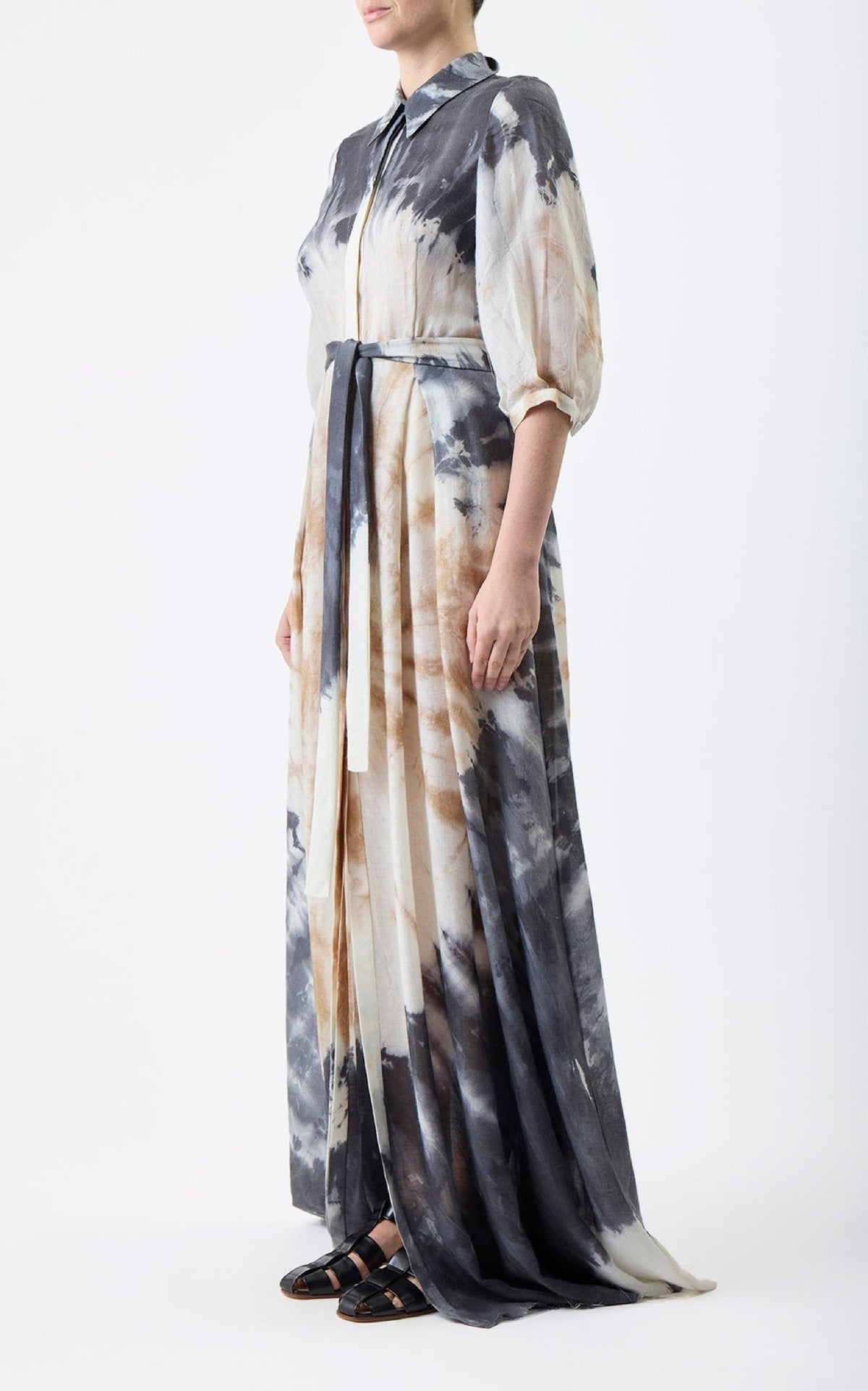 Daisy Dress en camel multicolore double face cachemire