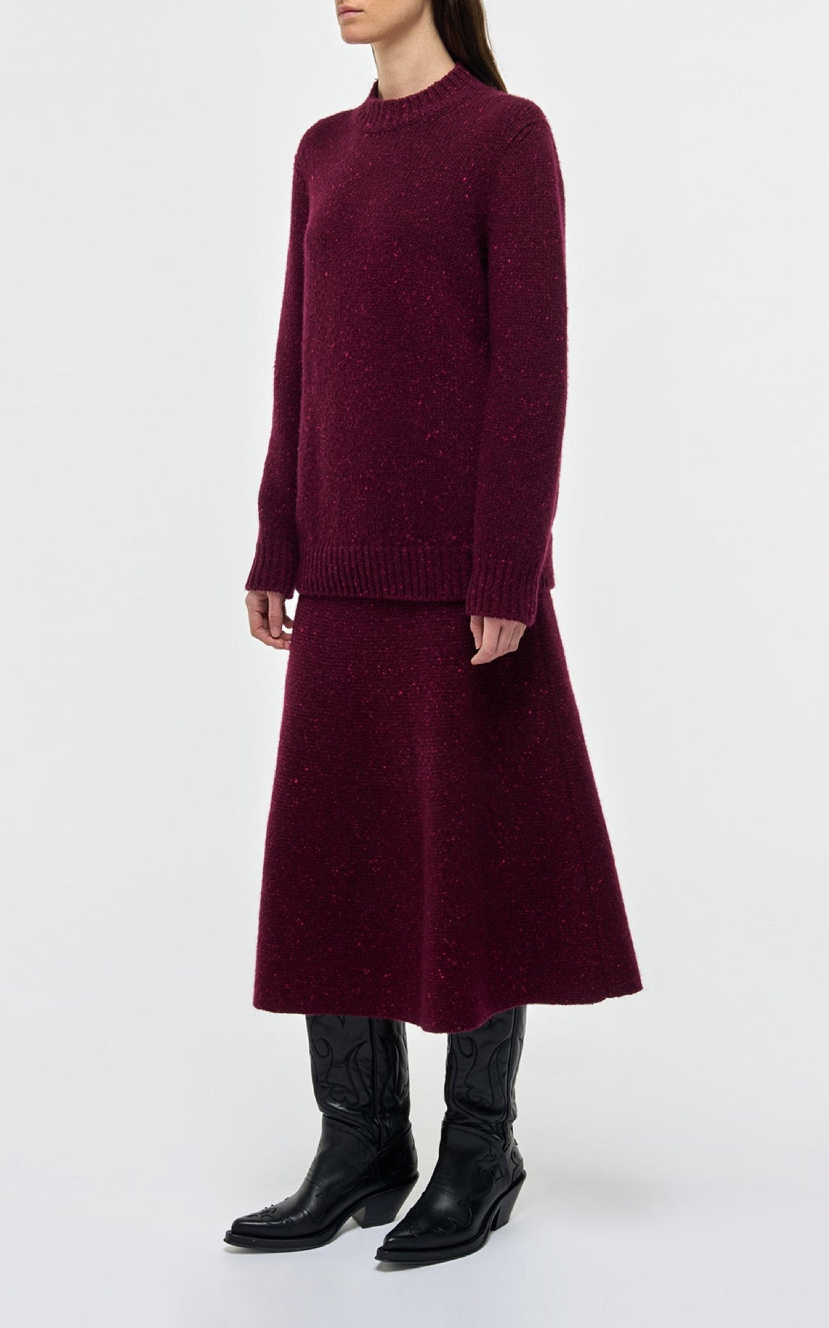 Freddie Skirt en bordeaux profond wanaka mérinos cachemire