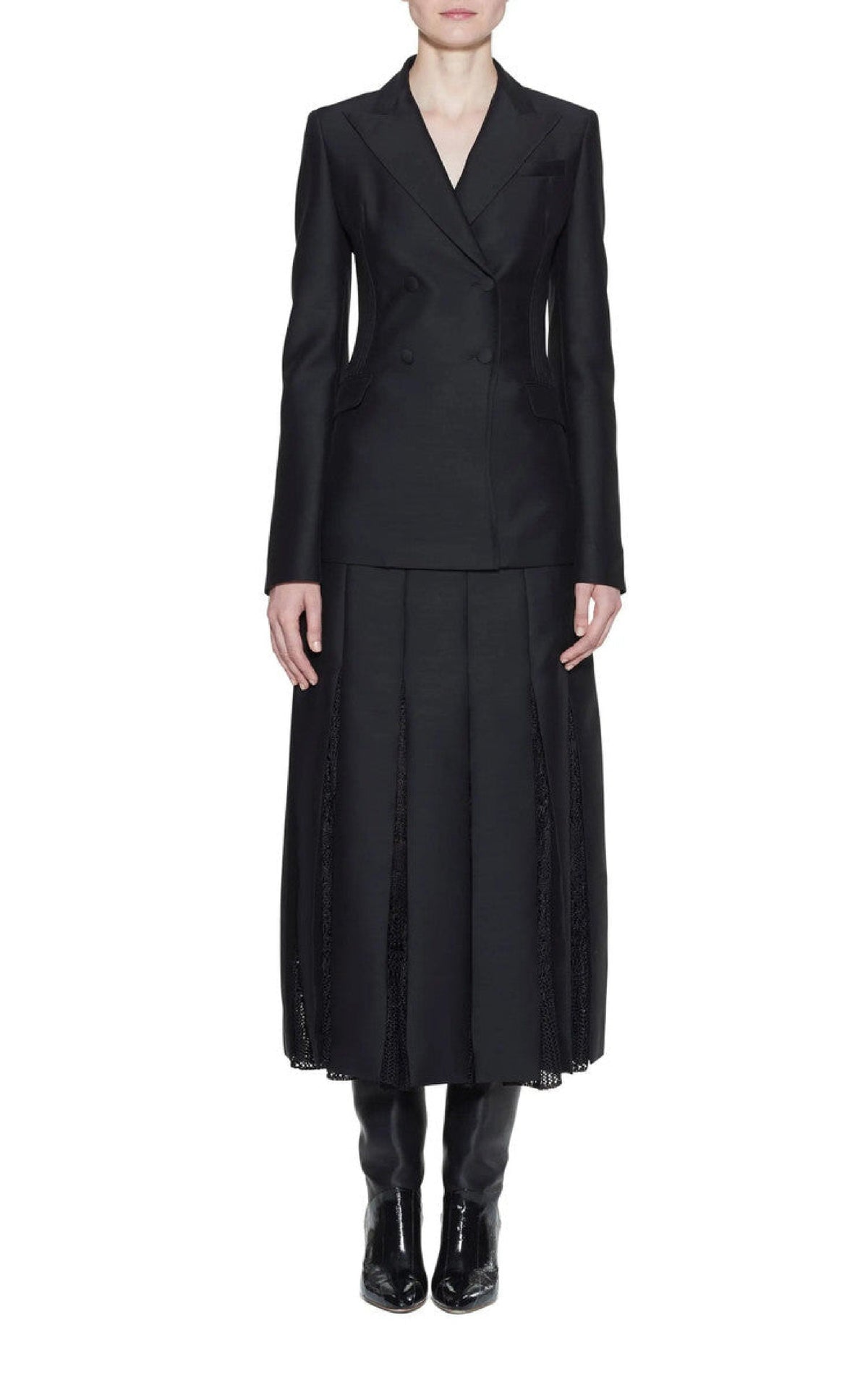 Edith Pleated Skirt en noir textured lin sub