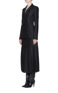 Edith Pleated Skirt en noir textured lin sub